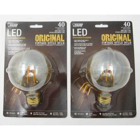 Lot of 2 New Feit Dimmable Orig Vtg Style LED 350 Lumen 40 Watt Replacement Bulb - Picture 1 of 9